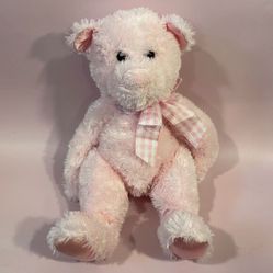 Douglas Cuddle Toys Magic Pink Teddy Bear 12” long Good Used Condition with Bow 