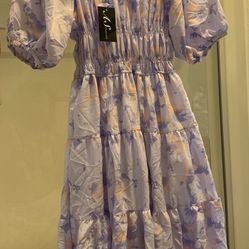 Puff Sleeve Purple Midi Sun Dress