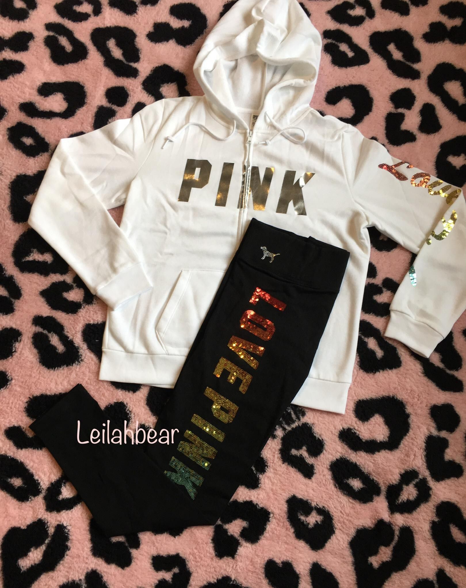 VS Pink 2 pc. Bling Hoodie Pullover Legging Set Sz. M