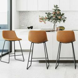 Bar Stools Set of 7, 24" ALX Faux Leather Barstools, Modern Counter Height Stools with Back and Metal Legs, Armless Counter Chairs for Kitchen 