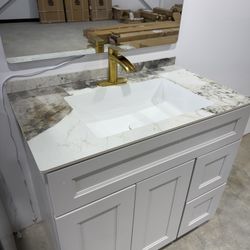 Bathroom Vanity Tops Sintered Stone with drain 37”, 43”, 49”, 61”