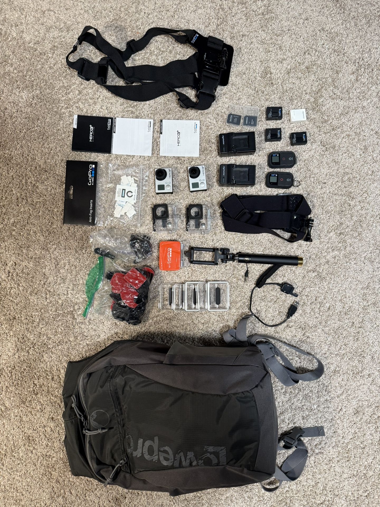 2 GoPro Hero 3 Plus. With Backpack And Other Accessories