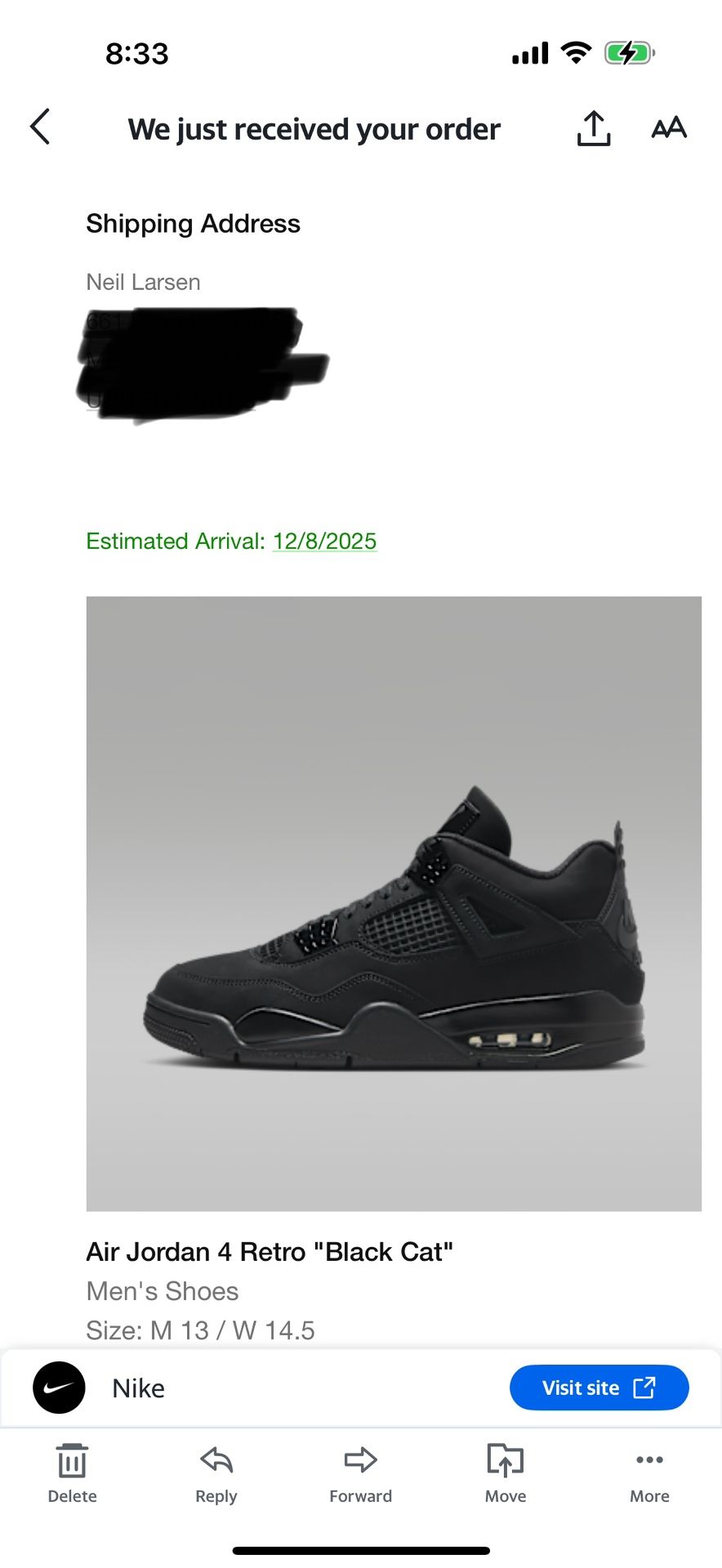 Jordan 4 Black Cat Size 13 $350