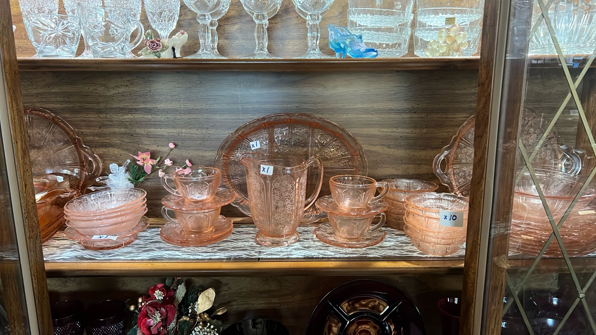 Entire Vintage Depression Glass Collection .. Everything On Second Shelf In Photo