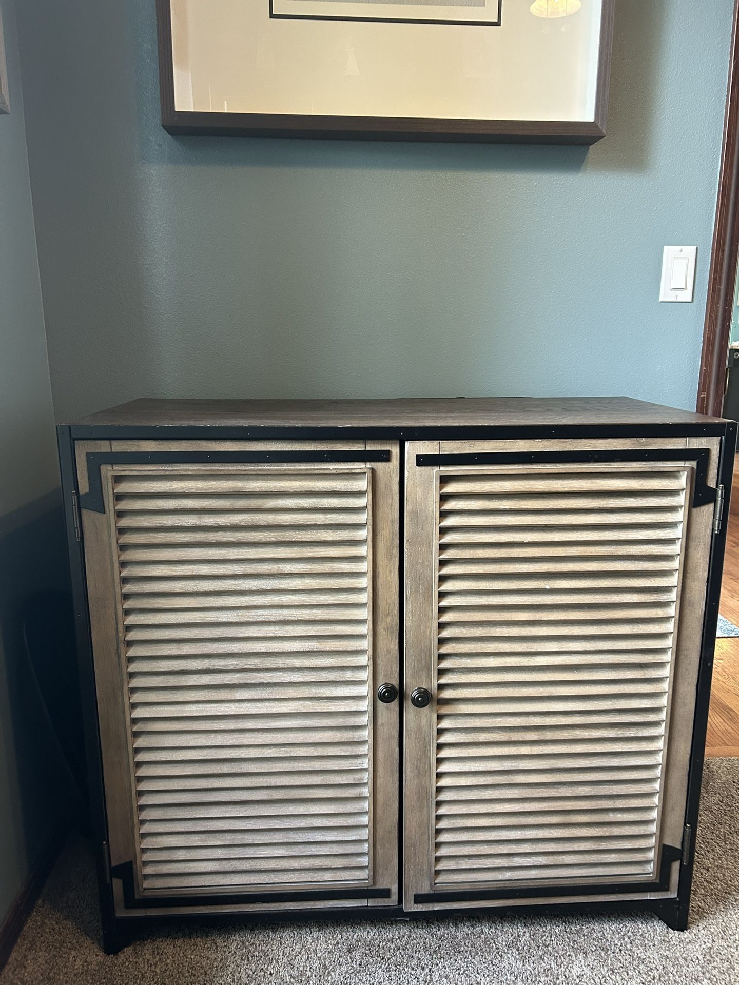 Storage Cabinet-louvered doors, adjustable shelves