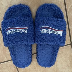 Navy blue Balenciaga fur slides