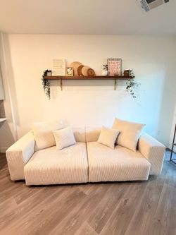 Modern Cream Corduroy Modular Sofa / Loveseat