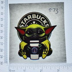 Iron On Heat Transfer  Good For T-shirts Sweaters Jackets T Shirt Design Size Is About 3x3  Baby Yoda Starbucks  #573