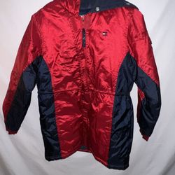 Girls kids Large size 10/12 Tommy Hilfiger red blue satin heavy winter coat 