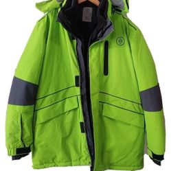 Women’s Small Neon Green Hooded Parka W/Removable Lining 