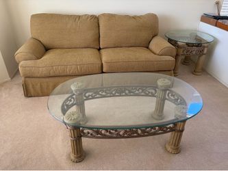 Sofa and Glass Coffee Table Set