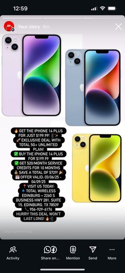 🔥 ¡Obtén el iPhone 14 Plus por solo $199.99! 📱✨ 🚀 ¡Oferta exclusiva con el plan ilimitado Total 5G+! ✅ Compra el iPhone 14 Plus por $199.99 ✅ Obtén