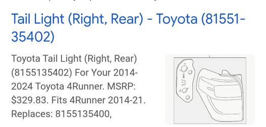 2024 toyota 4 runner right tail lamp