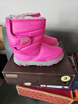 Khombu Youth Girls Size 3 Pink Puffer Winter Snow Boots Weatherproof Thermolite