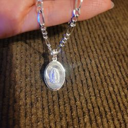 925 Solid Sterling Silver Chain w/ Our Lady of Guadalupe Pendant for Men Women 22" Plata 925 Cadena & Dije Virgen de Guadalupe Unisex 22"