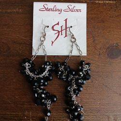 Brand New Sterling Silver 925 Black Earrings