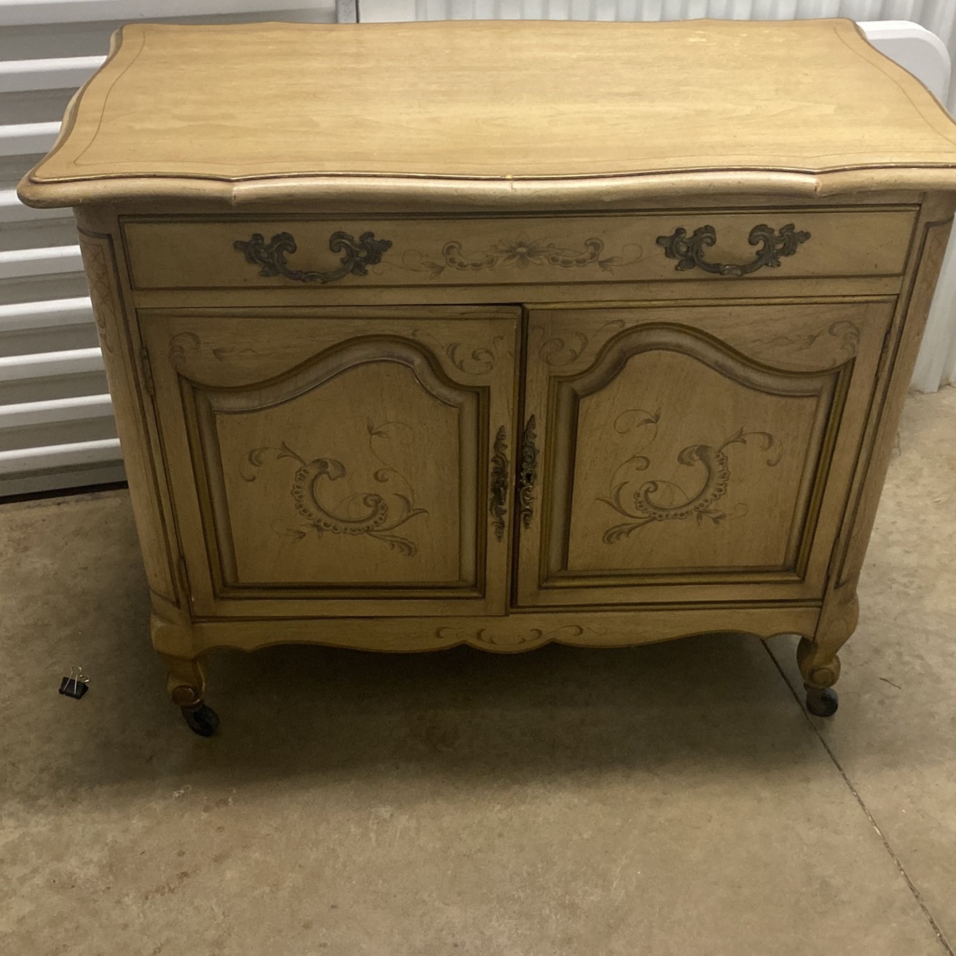 French Provincial Bar Cabinet Buffet Console Tea Cart Server Shabby Chic Chalk Paint Dresser