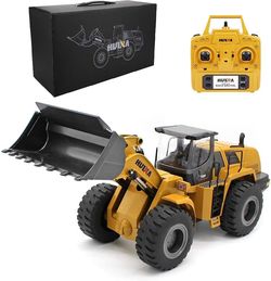 AA393-Ailejia 1/14 RC Wheel Loader 10 Channel Remote Control Front Loader Construction Tractor 2.4GHz Metal Bulldozer Toy