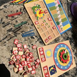 Classroom Teaching Tool- Wooden Clock Puzzle, Numbers, Math, Counting Sticks 