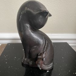 Bronze Cat Door Stopper with Mouse 6.5”T