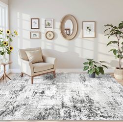 AREA RUG NEW 5’ X 7’ COLOR SCHEME IS WHITE/GREY/BLACK SOFT AREA RUG MACHINE WASHABLE RUG!