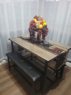 Industrial Dining Table with Bench Set
