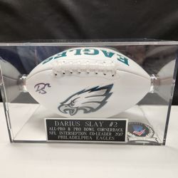 Eagles 2x SB Champion Darius Slay Jr Signed,  Beckett-Certified Logo Football In Display Case 