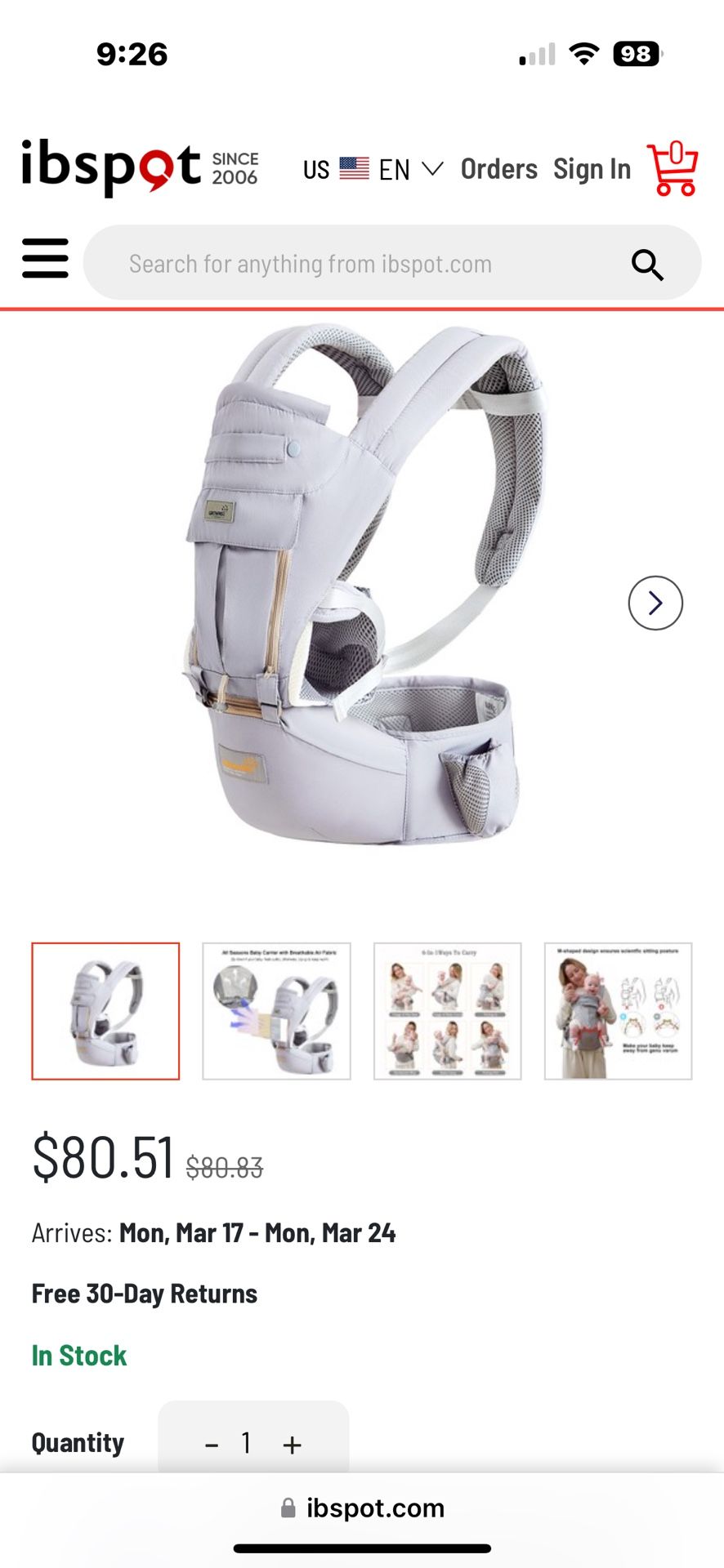 Grownsy Baby Carrier With Hip Seat