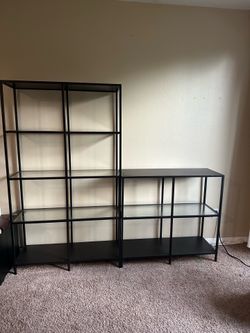 IKEA VITTSJÖ Bookshelf Set – Black Metal & Glass (2 Pieces)
