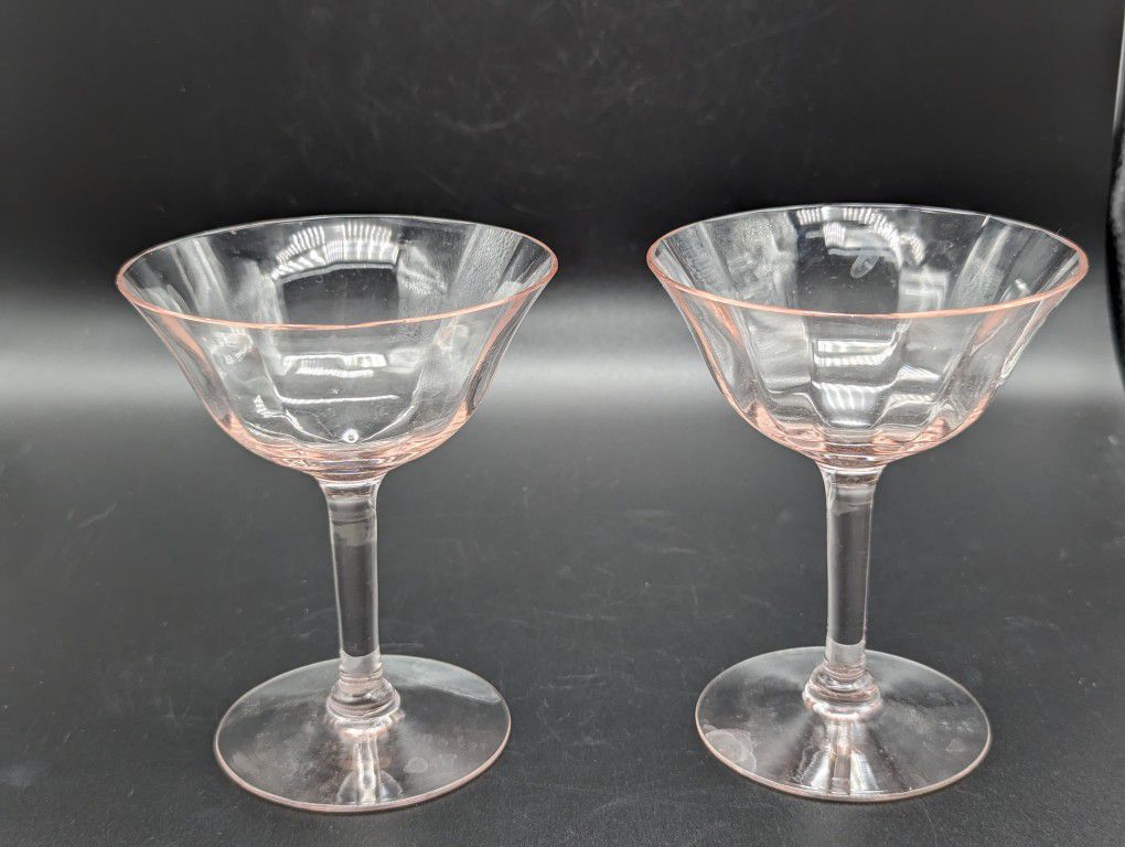 Vintage 1930’s Pink Depression Glass Sherbet Stem W/floral Cut 