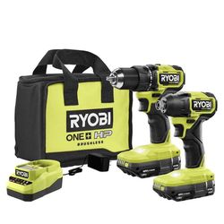 Ryobi ONE+ HP 18V Brushless Cordless Compact 1/2 in. Drill and Impact Driver Kit with (2) 1.5 Ah Batteries, Charger, and Bag