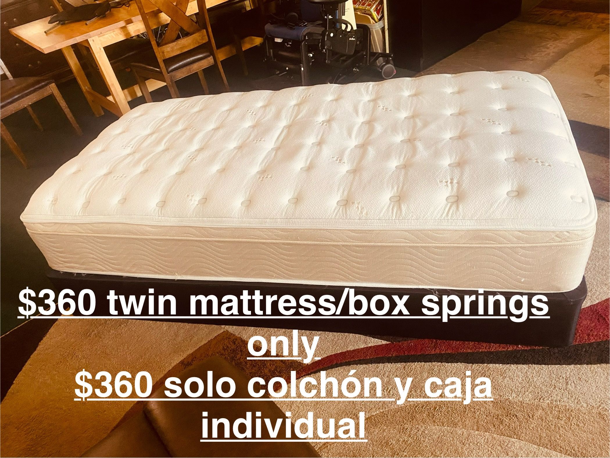 $280/$360/$425–Twin mattresses and box springs (5 available) Metal frames are sold separately. ——(USED NOT NEW) for seriously interested people only-m