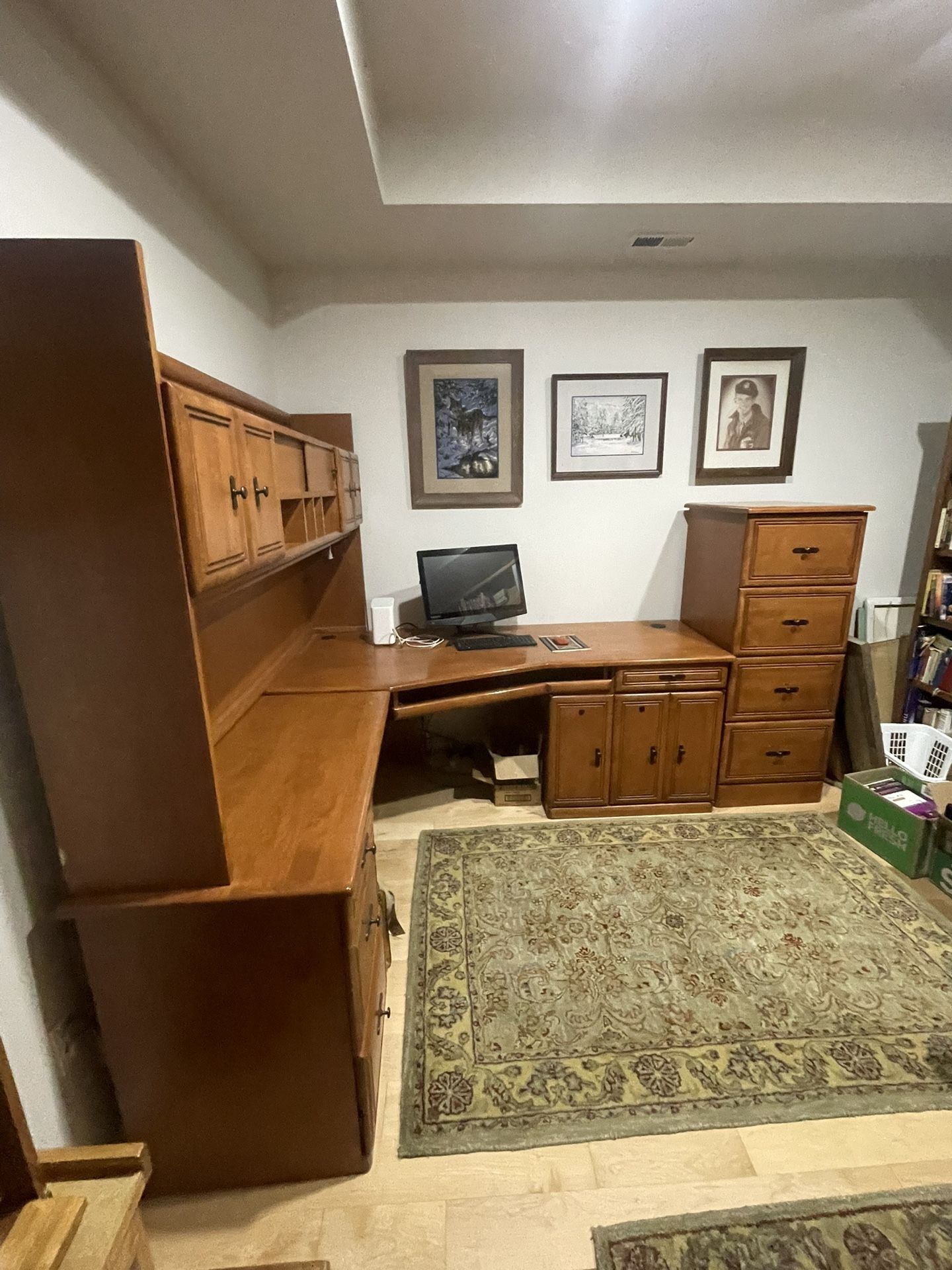 Desk, Credenza, And File Cabinet