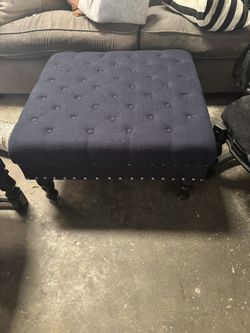 Tufted Navy Blue Ottoman 