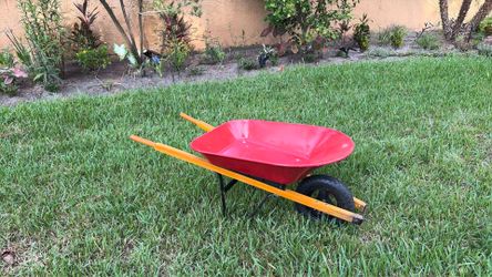 6 cu. ft. Steel Tub Wheelbarrow with Wooden Handles and Pneumatic Tire