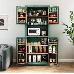 New in box HLR 72" Kitchen Pantry Storage Cabinet, Freestanding Larder Cupboard, Kitchen Hutch Cabinet with Microwave Stand,Utility Pantry with Doors 