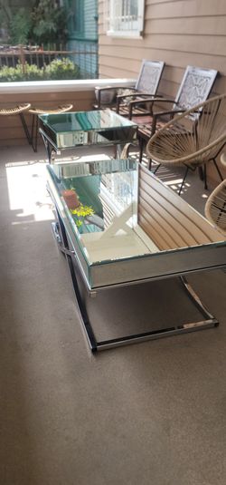 Furniture of America Sundance Contemporary Chrome mirrors Coffee and side Table great condition used small one has a little dent