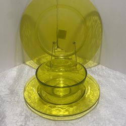 Vintage Green Glass Serving for 4 