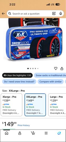 K&K Auto Snow Socks for Tires – Pro Series for Ultimate Grip Approved Snow Chain Alternative Traction Device – Tire Sock for SUV Van Pickup Truck – Wi
