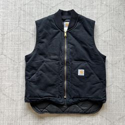 Vintage 2000s Y2K Carhartt Utility Duck Insulated Men’s Black Zip Up Vest LARGE