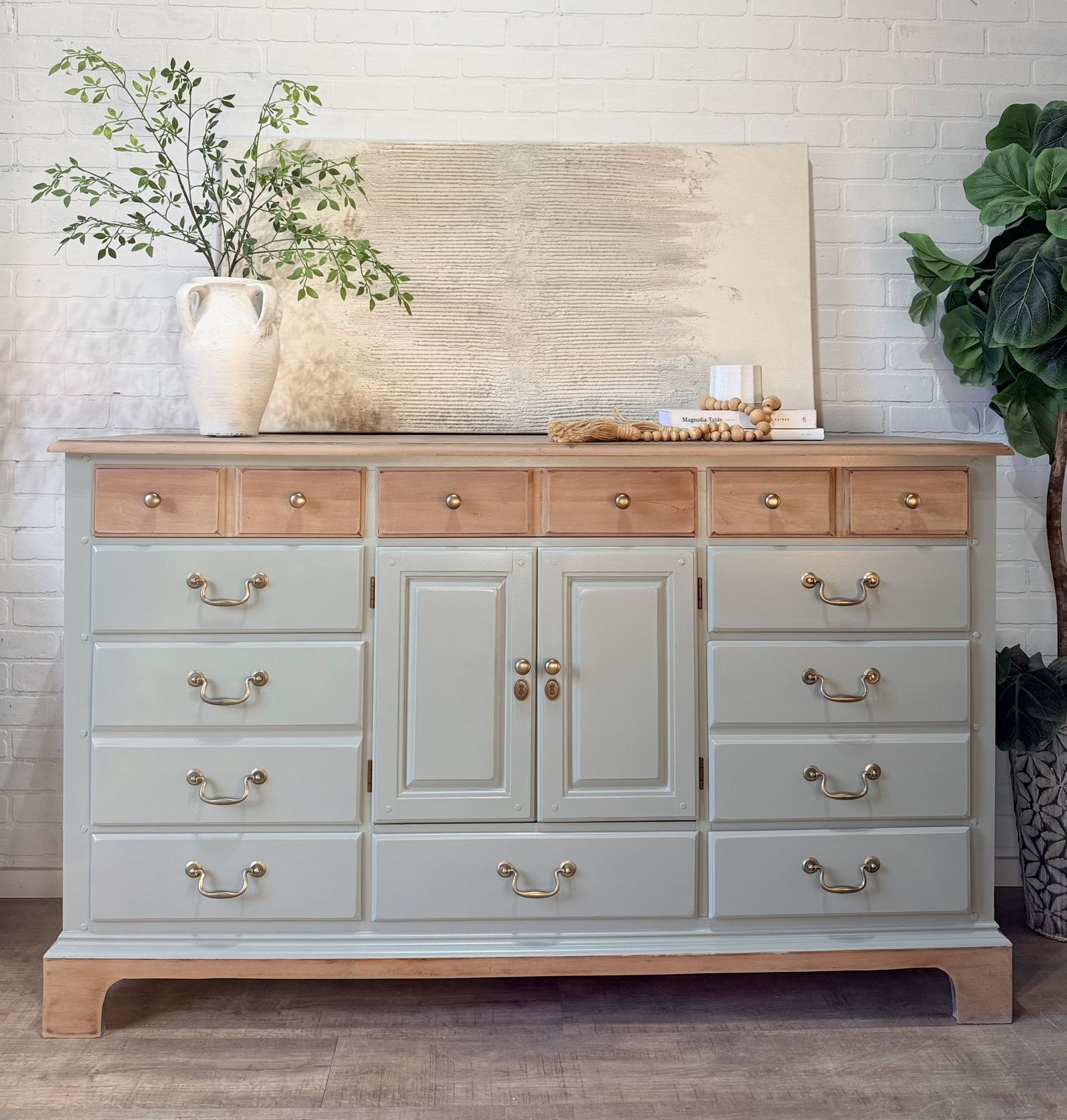 Vintage Large Sized Dresser 12 Drawer Sage Green