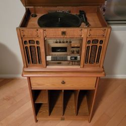 Phono, CD, Tape Player, Radio With Record Cabinet Stand