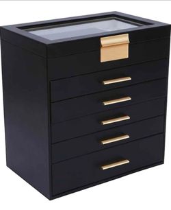 Jewelry Boxes for Women, White and Black 6 Layer Large Jewelry Box for Necklace