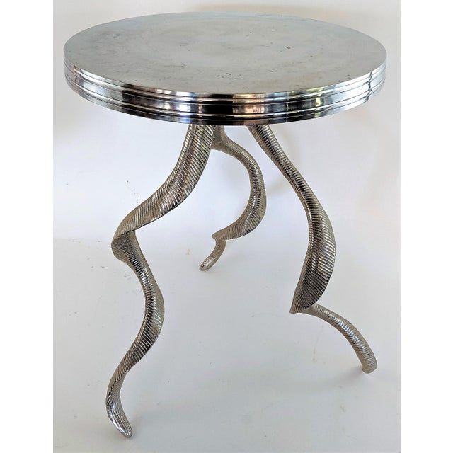 Cast Aluminum Ibex Horn Leg Side Table MCM Chrome Retro Mid Century Modern