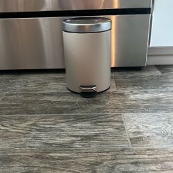 Bathroom Trash Can, Beige And Silver