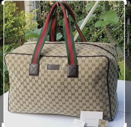 Gucci GG Web Large Collapsible Carry-On Duffle Travel Luggage Beige Brown Bag