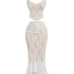 Women's Floral Lace Skirt Set 2 Piece Sleeveless Top 