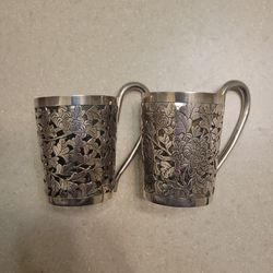 Vintage Sterling Silver Tea Cup Glass Holders.  Weight Is 166.5 Grams