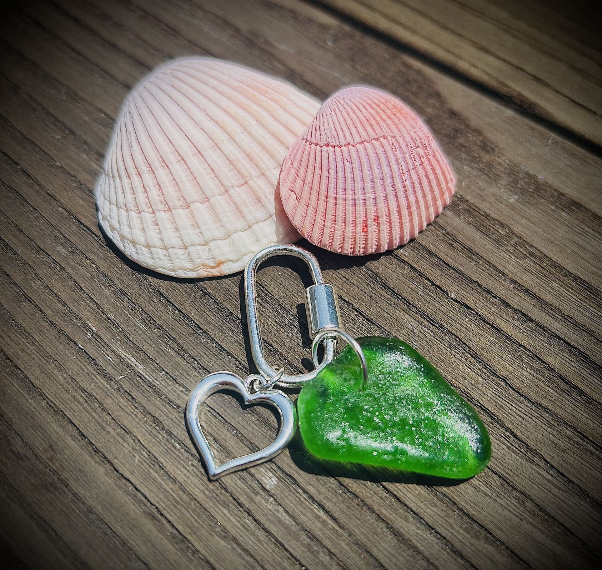 Green Sea Glass With Heart Charm Pet Jewelry