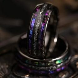 Men's 8mm Gunmetal Tungsten Nebula Meteorite Inspired Comfort-Fit Wedding Band 11